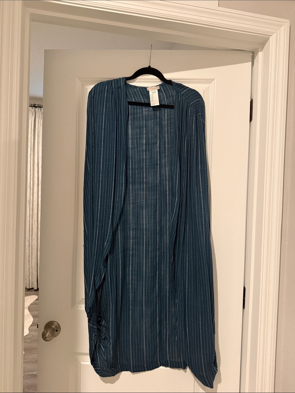 Free People Teal-Blue Striped Open Cardigan
